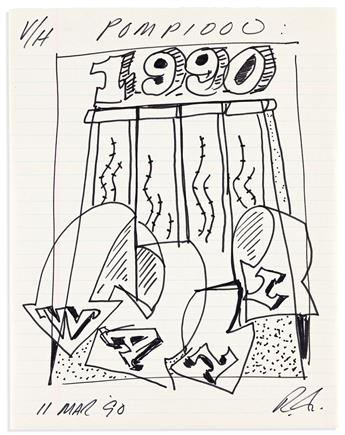 (ARTISTS.) INDIANA, ROBERT. Three ink drawings Signed, R.I., designs for his 1990 lithograph, The Wall,